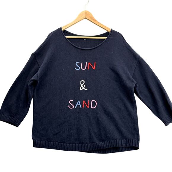 Talbots Navy Blue Sun & Sand 3/4 Sleeve Scoop Neck Sweater Women XL - Picture 1 of 6